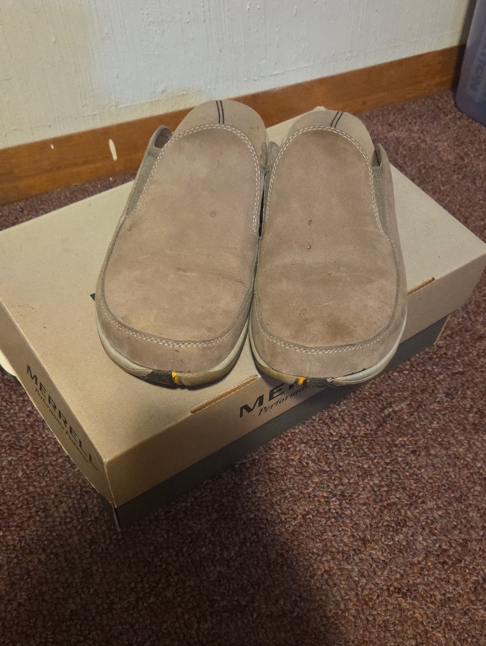 Merrell Womens  Slip-On Suede Loafers in Taupe Beige